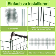 SWANEW Teichzaun Gartenzaun Metall Steckzaun Set – Gitterzaun Zaunelemente für Garten, Teichschutz & Freigehege, wetterfester & flexibler Gartenzaun