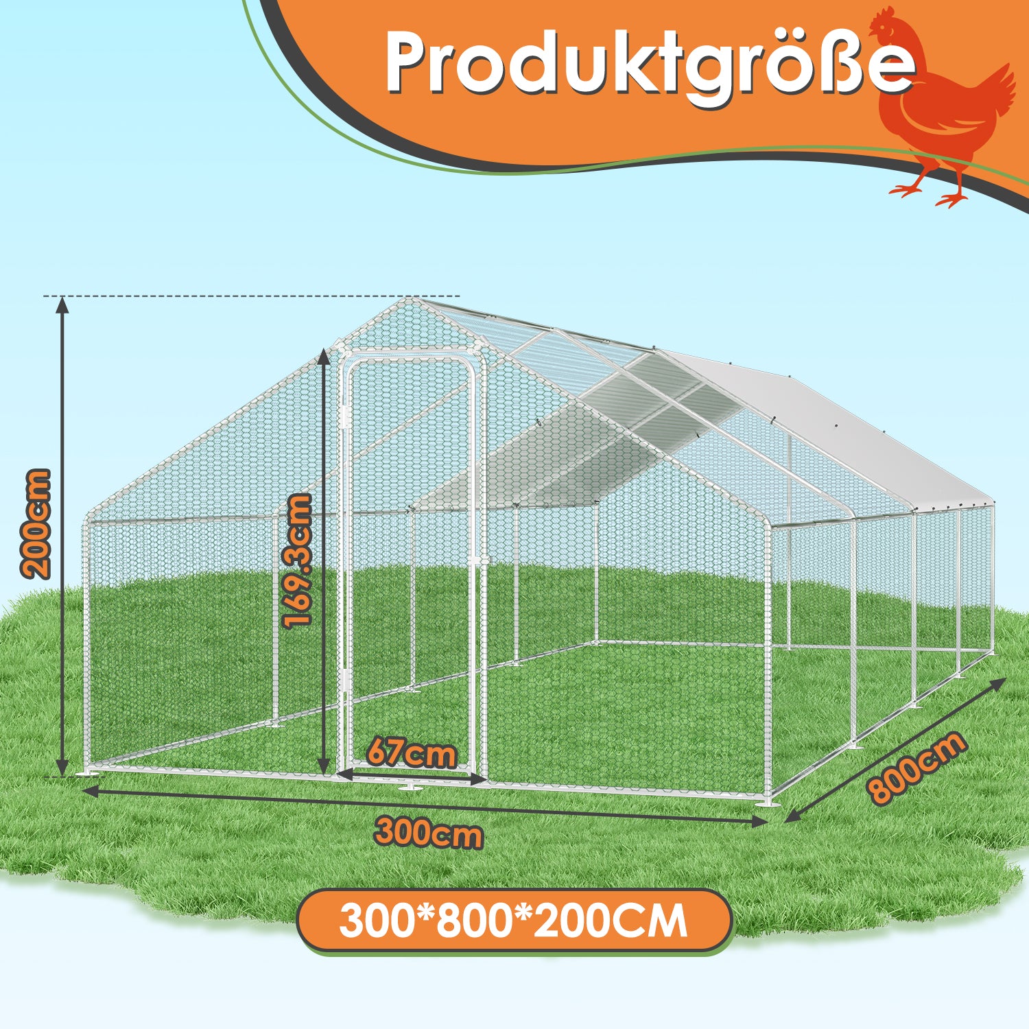 Hühnerstall, 3x8x2m, Freilaufgehege