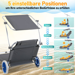 SWANEW Sonnenliege Alu mit 2 RĂ€dern klappbar Strandliege Gartenliege