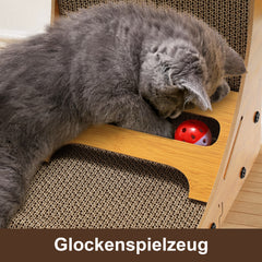 SWANEW Katzen Kratzbrett L förmig Kratzpappe Kratzmatte Eckkratzbrett, 62 cm Hohe Katzenkratzbrett mit Ballspielzeug
