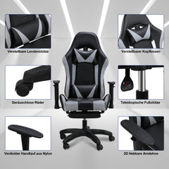 SWANEW Bürostuhl Gaming Stuhl, Ergonomischer Computerstuhl, Gaming Chair mit Fußstütze, Lendenkissen und Kopfkissen, 150 kg Belastbarkeit