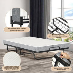 SWANEW Klappbett 90x200cm, Gästebett Klappbar mit ca.13CM Dicke Hochdichter Schaumstoff Matratze, Einzelbett mit Rollen