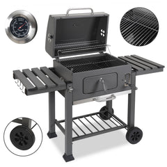 SWANEW Holzkohlegrill BBQ XXL Smoker mit Deckel, höhenverstellbarer Kohleschale, Grillwagen, mit Thermometer, verstellbaren Lüftungsöffnungen