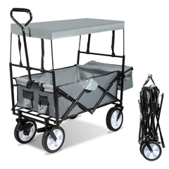 Bollerwagen Faltbar mit Dach 360 Grad drehbaren RĂ€dern, 96 L Handwagen mit Verstellbarem Griff mit Herausnehmbare Plane, Strandwagen Gartenwagen Transportwagen Bollerwagen Kinder 100KG Tragkraft