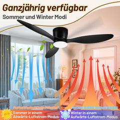 SWANEW Deckenventilator Leise mit Licht φ132cm 40W Fernbedienung Deckenventilator mit Beleuchtung LED Fan Licht 3 Flügel, Timer, 6 Geschwindigkeiten