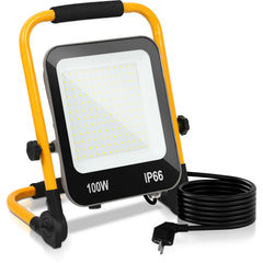 SWANEW LED Baustrahler 50W-200W, Arbeitsleuchte IP66 Wasserdicht, LED-Strahler mit 3M Kabel, und Faltbarer Ständer, 6000K Kaltweiß Fluter für Werkstatt (mit Stecker)
