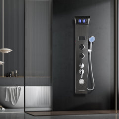 SWANEW LED Duschpaneel, Regendusche Duschsystem, 5-in-1, mit Temperaturanzeige, Edelstahl Duschsäule