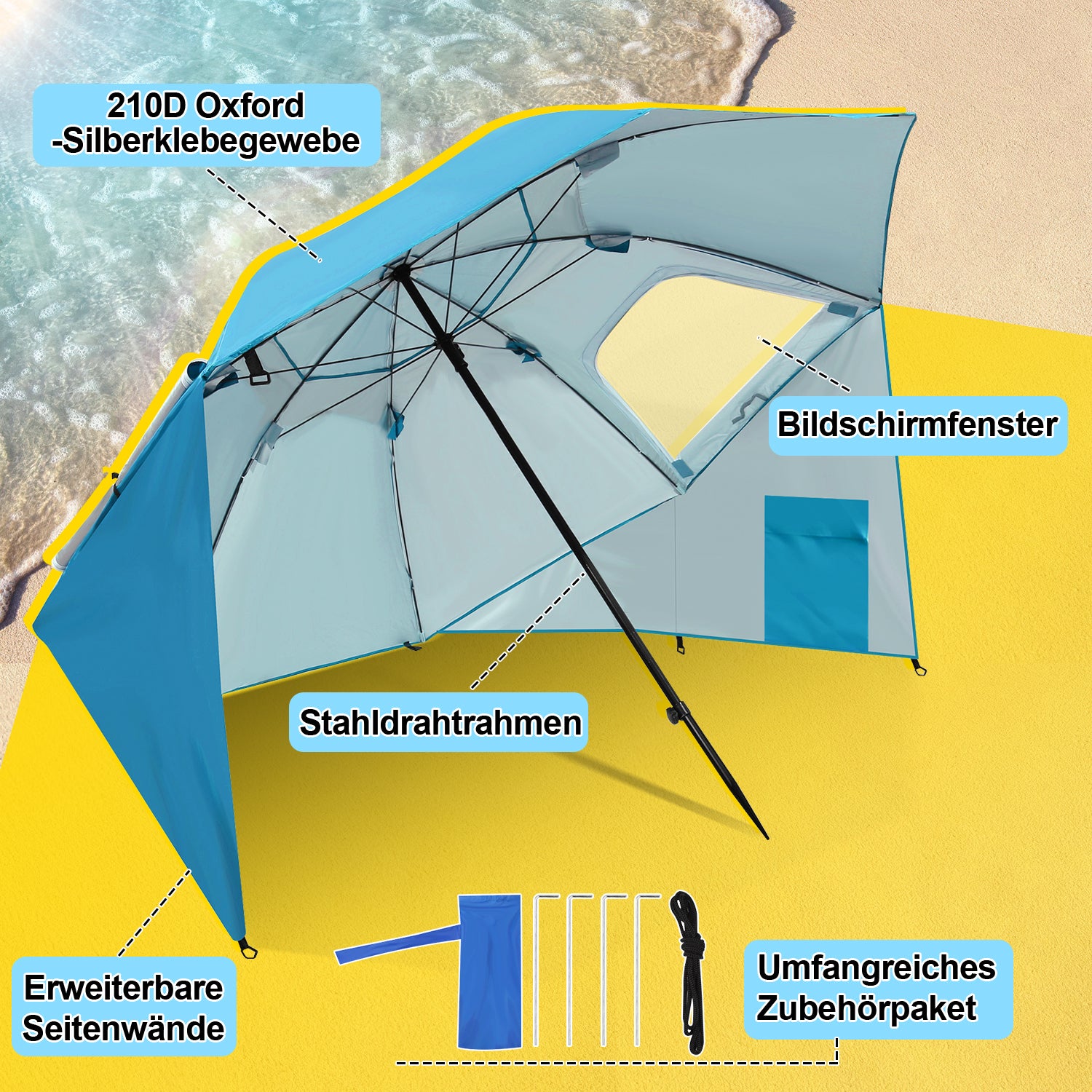 2 in 1 Sonnenschirm Alu Strandschirm