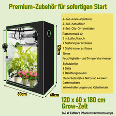SWANEW Growzelt Komplettset, Growbox mit LED Grow Lampe, Gewächshaus, Pflanzenzelt inkl. Belüftungssystem