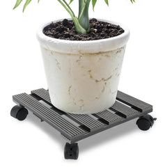 SWANEW WPC Pflanzenroller, Blumenroller mit Rollen, Kübelroller für Pflanzen, Blumentopf, Eckig 30 x 30 cm|Rund Ø 30 x 7,5 cm
