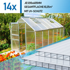 SWANEW 14× Polycarbonat Hohlkammerstegplatten 4 mm – UV-beständige Doppelstegplatten 60,5×121 cm mit 50 Stück W-Clips & 50 Stück Z-Clips – Ideal für Gewächshaus, Garten & Überdachung