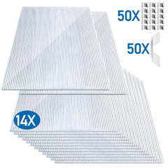SWANEW 14× Polycarbonat Hohlkammerstegplatten 4 mm – UV-beständige Doppelstegplatten 60,5×121 cm mit 50 Stück W-Clips & 50 Stück Z-Clips – Ideal für Gewächshaus, Garten & Überdachung