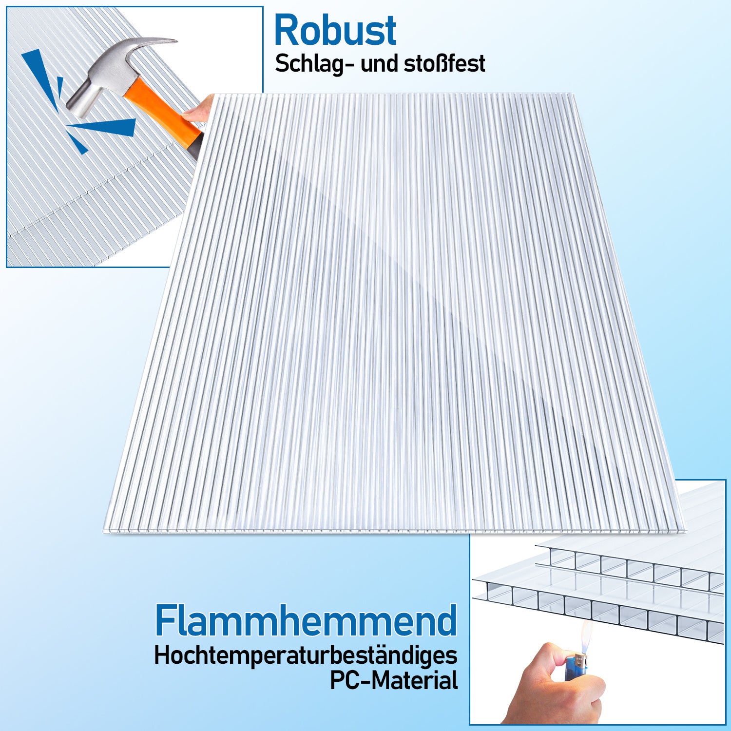 SWANEW 14× Polycarbonat Hohlkammerstegplatten 4 mm – UV-beständige Doppelstegplatten 60,5×121 cm mit 50 Stück W-Clips & 50 Stück Z-Clips – Ideal für Gewächshaus, Garten & Überdachung