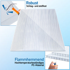 SWANEW 14× Polycarbonat Hohlkammerstegplatten 4 mm – UV-beständige Doppelstegplatten 60,5×121 cm mit 50 Stück W-Clips & 50 Stück Z-Clips – Ideal für Gewächshaus, Garten & Überdachung