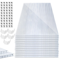 SWANEW 14× Polycarbonat Hohlkammerstegplatten 4 mm – UV-beständige Doppelstegplatten 60,5×121 cm mit 50 Stück W-Clips & 50 Stück Z-Clips – Ideal für Gewächshaus, Garten & Überdachung