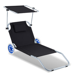 SWANEW Sonnenliege Alu mit 2 RĂ€dern klappbar Strandliege Gartenliege