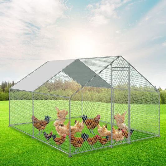 SWANEW Hühnerstall Hühnerhaus Dach Geflügelstall Verzinkter Stahlrahmen mit PE 3 x 2 x 2 m
