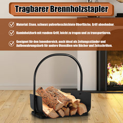 SWANEW Feuerholzablage Tragbarer Kaminholzkorb mit Griff Kompakter Kaminholzregal 40x30x46cm