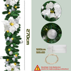 SWANEW 2.7M Weihnachtsgirlande, Künstlich Tannengirlande mit Beleuchtung inkl.Deko, Batteriebetrieben mit 50 LEDs Warmweiß, Weihnachtskranz Weihnachtsdeko Girlande