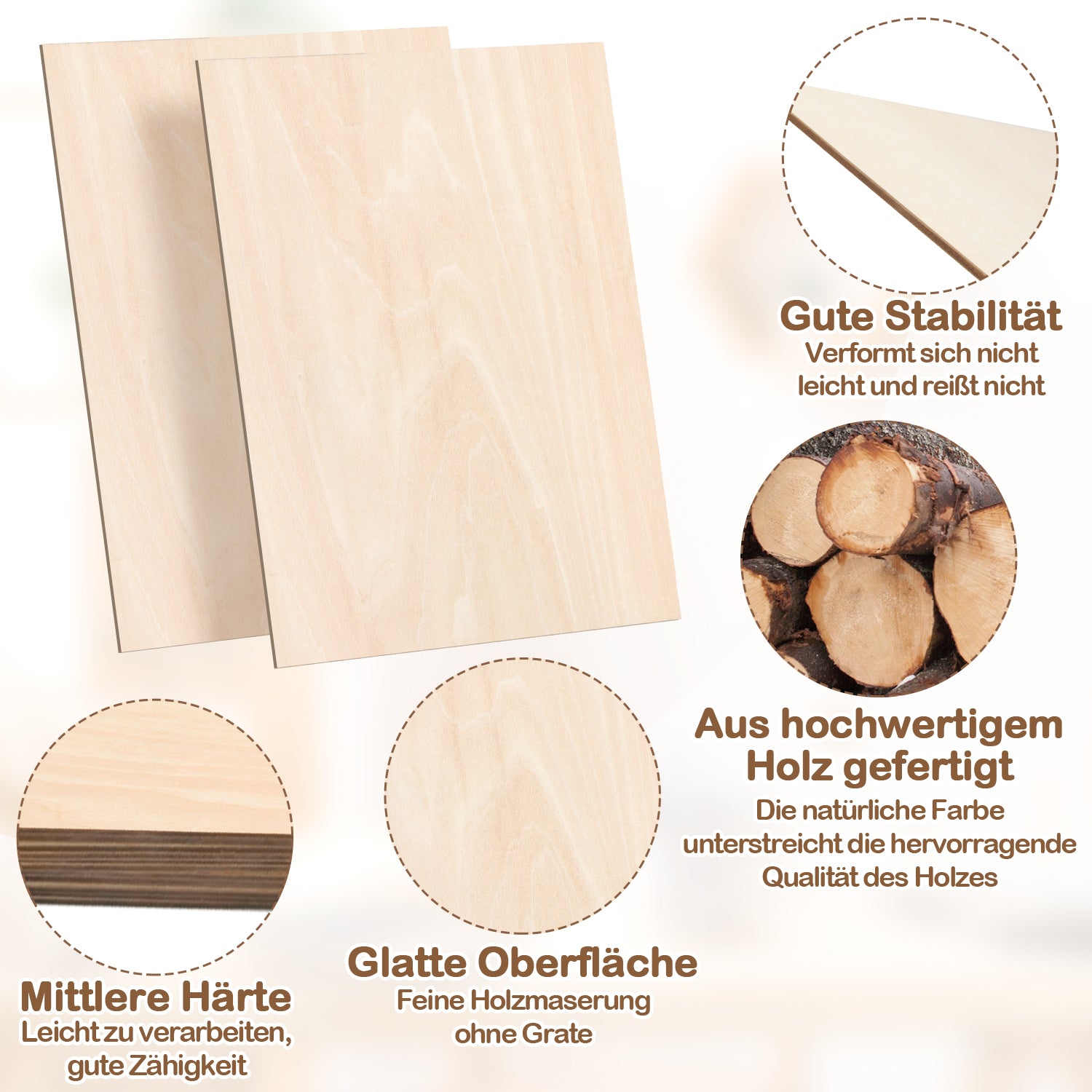 SWANEW Sperrholzplatte, Walnuss Sperrholz, A3/A4, 3mm, Linde holzplatte, Bastelhölzer Holz für Modellbau Laserschnit, Laser Gravur, Malerei DIY