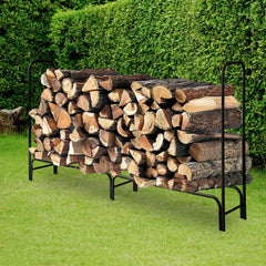 SWANEW Großes Kaminholzregal mit wasserdichter Abdeckung Feuerholzregal Metall Schwarz 244x34.5x124cm Brennholzregal für Innen- und Außenbereich Wetterfest