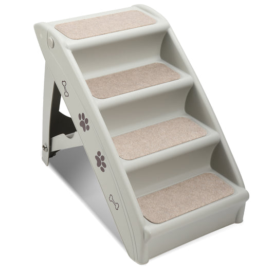 SWANEW Hundetreppe klappbar 4 Stufen, faltbare Haustiertreppe & Hunderampe für Sofa, Bett und Auto, rutschfest, belastbar bis 75 kg