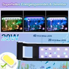 SWANEW LED Aquarium Beleuchtung, 16W/20W/25W, Aquariumbeleuchtung Weiß Blau, Aquarium Lampe mit Verstellbarer Halterung, für 90cm-120cm Süßwasser-Aquarien