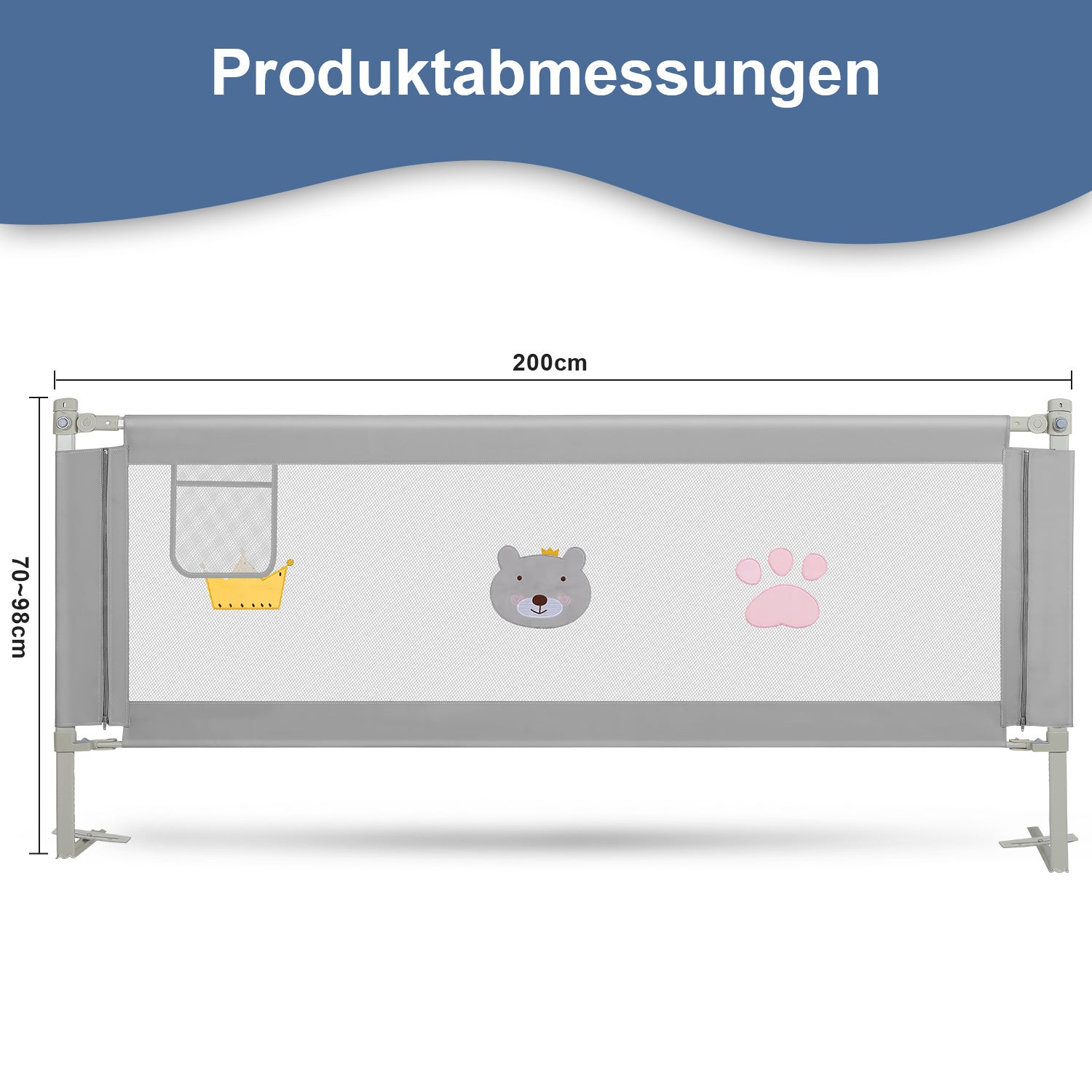 SWANEW Bettgitter Rausfallschutz Höhenverstellbar 70-98cm, Kinderbettschutzgitter Kinderbettgitter für Kinder & Elternbetten