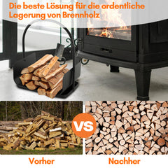 SWANEW Feuerholzablage Tragbarer Kaminholzkorb mit Griff Kompakter Kaminholzregal 40x30x46cm