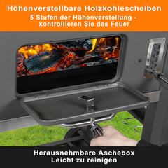 SWANEW Holzkohlegrill BBQ XXL Smoker mit Deckel, höhenverstellbarer Kohleschale, Grillwagen, mit Thermometer, verstellbaren Lüftungsöffnungen