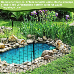 SWANEW Teichzaun Gartenzaun Metall Steckzaun Set – Gitterzaun Zaunelemente für Garten, Teichschutz & Freigehege, wetterfester & flexibler Gartenzaun