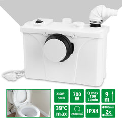 SWANEW 700W Hebeanlage, 190L/min Schmutzwasserpumpen mit niedrigem GerÀusch (39dB), Kleinhebeanlage, 4 in 1 Schmutzwasserpumpen