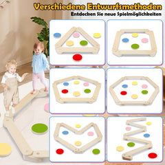 SWANEW Schwebebalken aus Holz, Balancierbalken mit 6 Balanciersteine, fĂŒr Indoor und Outdoor, Spielzeug fĂŒr Balance-Koordination, Mit Aufbewahrungstasche, geeignet fĂŒr Kinder im Alter von 3-7 Jahren