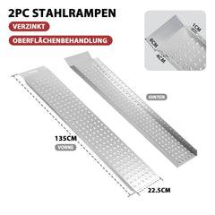 SWANEW 2 Stück Auffahrrampe 135cm, Laderampe Verladerampe verzinkter Stahl, Anhängerrampe max. 400kg, rutschfeste Verladeschiene, Motorradrampe