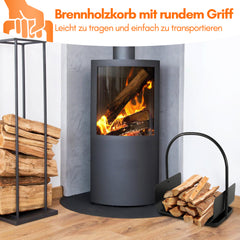SWANEW Feuerholzablage Tragbarer Kaminholzkorb mit Griff Kompakter Kaminholzregal 40x30x46cm