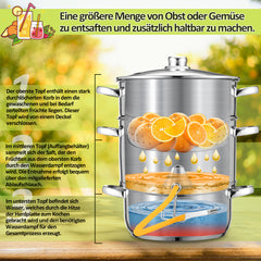 SWANEW Dampfentsafter Saftpresse Edelstahl Induktion Dampf Juicer 8 Liter Ă 26cm 8L, mit 4 BĂŒgelflasche
