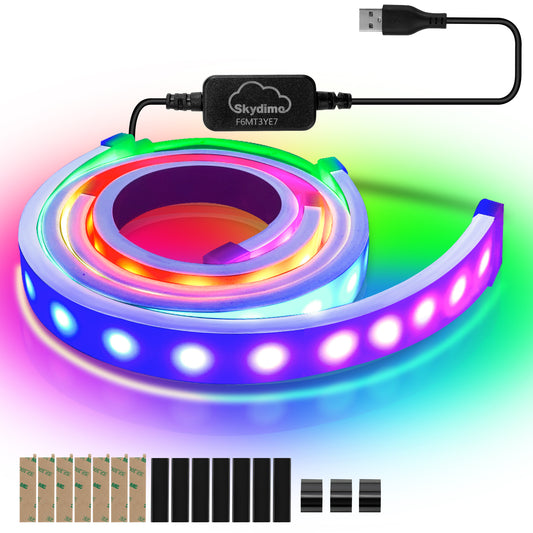 SWANEW Neon LED Strip RGBIC Gaming PC Monitor Hintergrundbeleuchtung USB LED Streifen für 27/32 Zoll PC, Dimmbar, mit App-Steuerung
