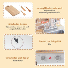 SWANEW Spielzeugküche, Kinderküche, Spielküche Kochset, aus Holz, mit Sound- und Licht