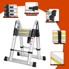 SWANEW 3.8M(1.9+1.9) M Aluminium Teleskopleiter, Klappleiter, Ausziehbare Leiter, Rutschfester Stehleiter, 150kg Belastbarkeit