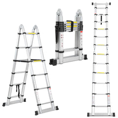 SWANEW 3.8M(1.9+1.9) M Aluminium Teleskopleiter, Klappleiter, Ausziehbare Leiter, Rutschfester Stehleiter, 150kg Belastbarkeit