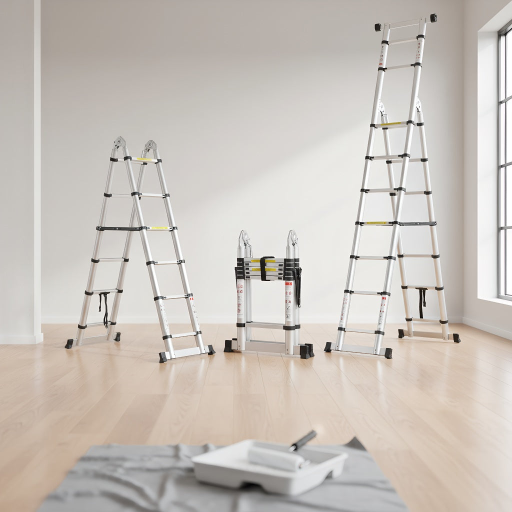 SWANEW 3.8M(1.9+1.9) M Aluminium Teleskopleiter, Klappleiter, Ausziehbare Leiter, Rutschfester Stehleiter, 150kg Belastbarkeit