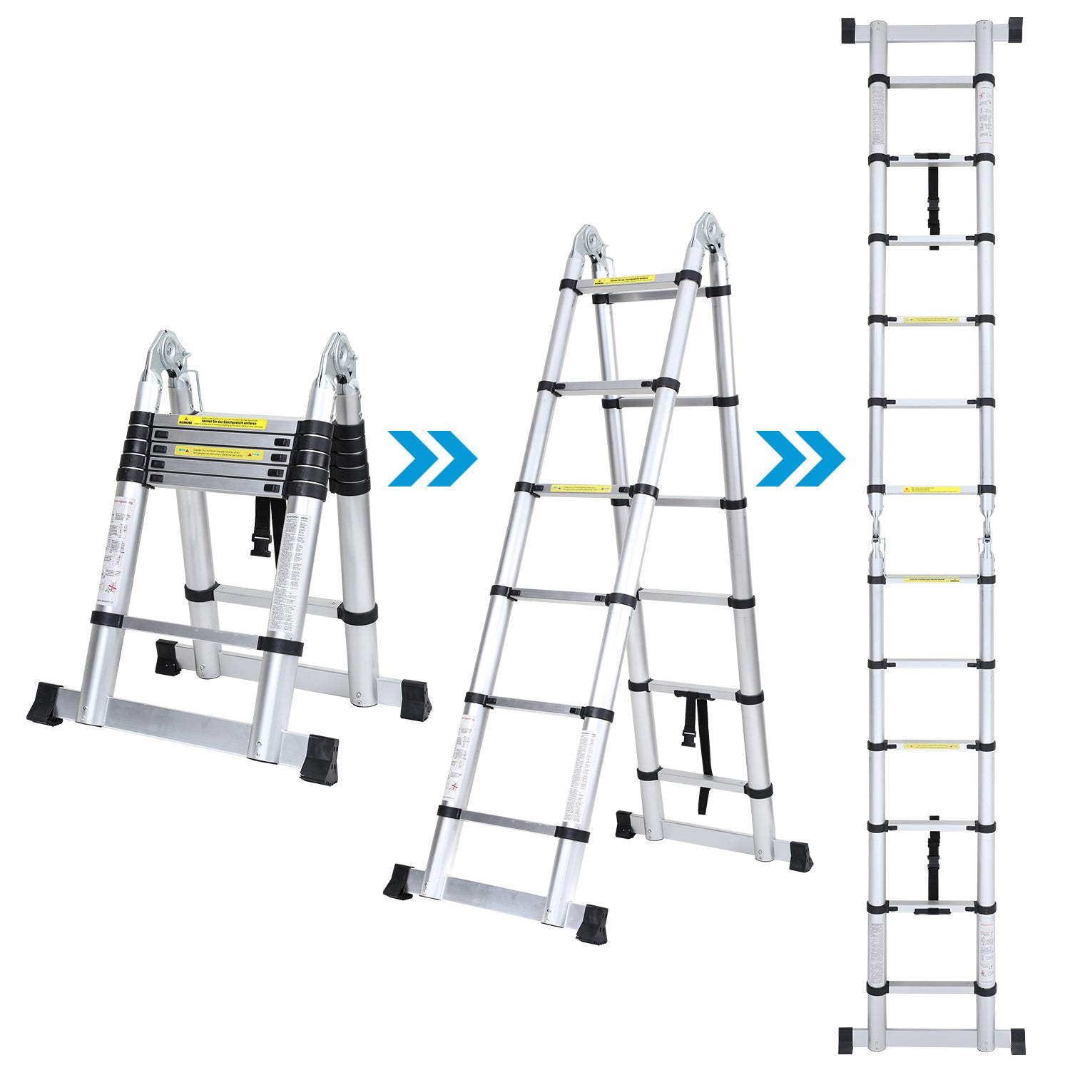 SWANEW 3.8M(1.9+1.9) M Aluminium Teleskopleiter, Klappleiter, Ausziehbare Leiter, Rutschfester Stehleiter, 150kg Belastbarkeit