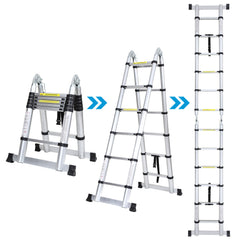 SWANEW 3.8M(1.9+1.9) M Aluminium Teleskopleiter, Klappleiter, Ausziehbare Leiter, Rutschfester Stehleiter, 150kg Belastbarkeit