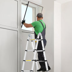 SWANEW 3.8M(1.9+1.9) M Aluminium Teleskopleiter, Klappleiter, Ausziehbare Leiter, Rutschfester Stehleiter, 150kg Belastbarkeit