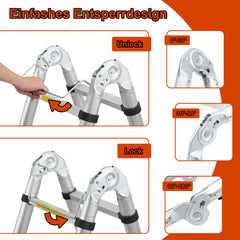 SWANEW 3.8M(1.9+1.9) M Aluminium Teleskopleiter, Klappleiter, Ausziehbare Leiter, Rutschfester Stehleiter, 150kg Belastbarkeit