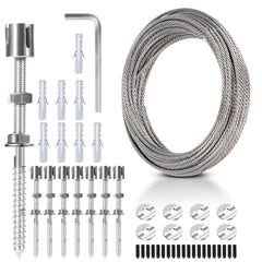 SWANEW Rankhilfe, Edelstahl Drahtseil, , Rankseilsystem Set 12M, mit Wandhaltern und 3mm Stahlseil, für Kletterpflanzen
