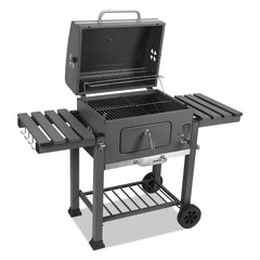 SWANEW Holzkohlegrill BBQ XXL Smoker mit Deckel, höhenverstellbarer Kohleschale, Grillwagen, mit Thermometer, verstellbaren Lüftungsöffnungen