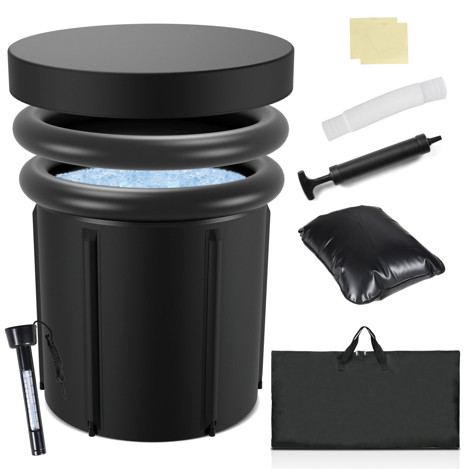 SWANEW Eisbad Eisbaden Tonne 80 cm, Faltbare Badewanne 390L, Kältetherapie Set mit 5 Isolierschichten, Aufblasbare Eistonne-Set für Zuhause