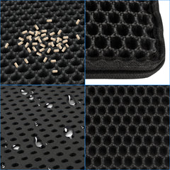 SWANEW Katzenklo Matte, 78 x 60 cm Katzenstreu Matte Waben Design Doppelte Schichte Entwurf Bienenwabe Faltbar Wasserdichte Leicht zu Reinigende Schwarz
