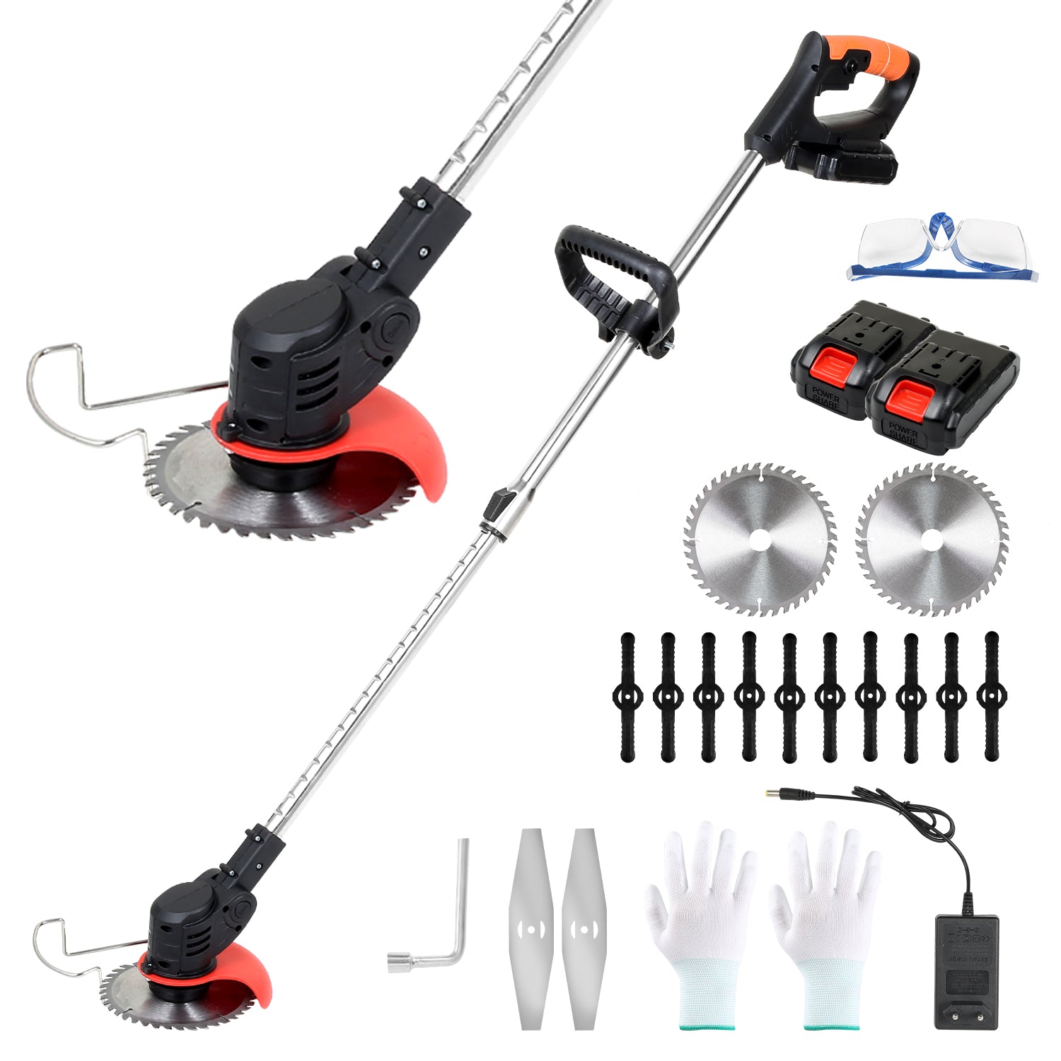 SWANEW Akku Rasentrimmer & Rasenkantenschneider – kabelloser Grasschneider mit 2 Akkus, Ladegerät, 15 cm Schnittbreite, 90° drehbarem Kopf und 3 Klingenarten